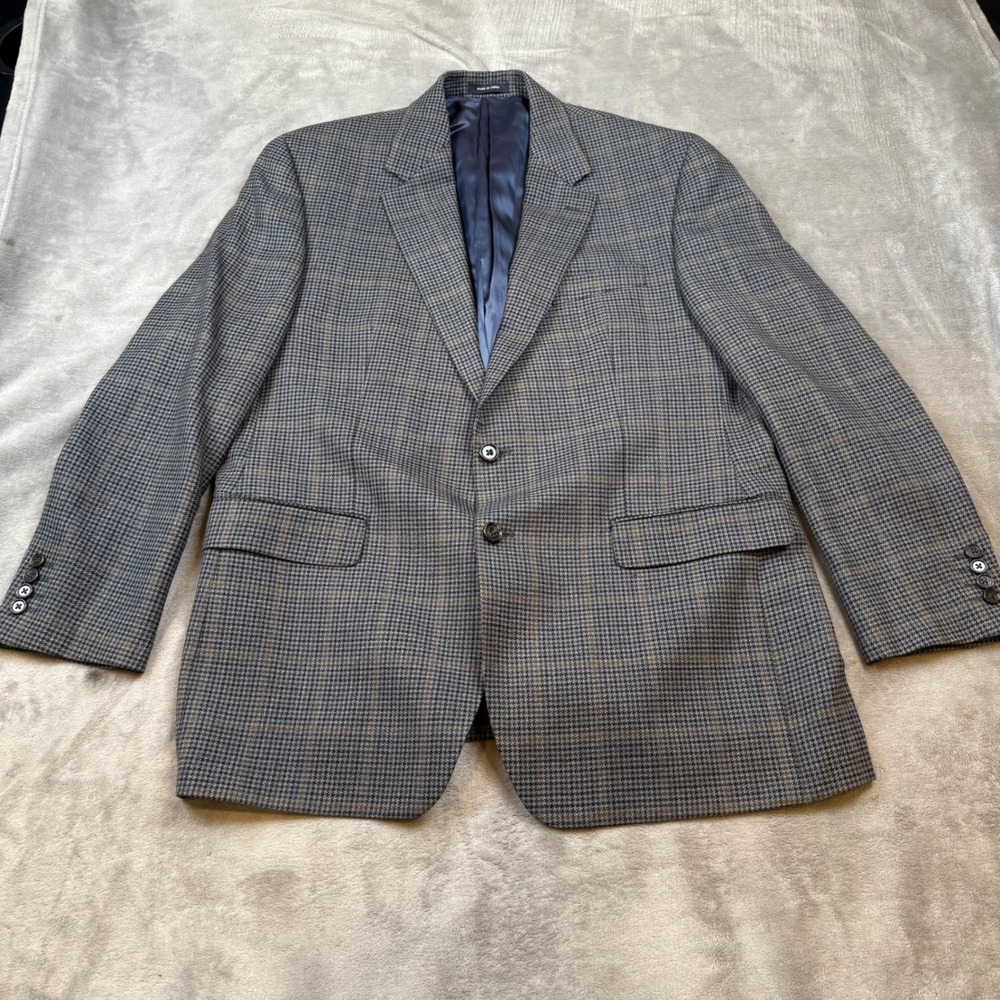 Ralph Lauren Mens Sport Coat 43R Houndstooth‎ Wool Blue Brown Blazer Jacket